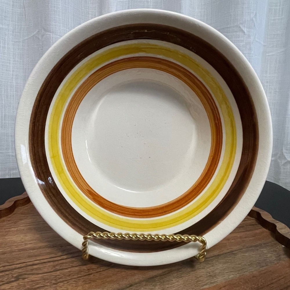 IRONSTONE Norleans Bullseye Bowl Brown Circles Vintage 70s Hand painted MCM
